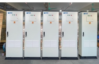 Battery cabinets prepared in a row