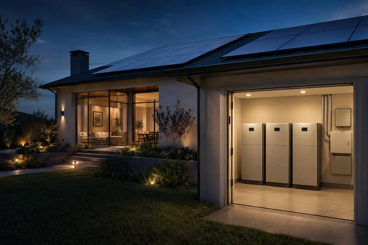 Modern home with integrated solar and battery storage